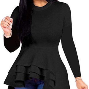 Womens Casual Shirt Dress High Low Irregular Hem Ruched Blouse Asymmetrical Pepl